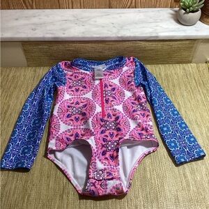 Nicole Miller Girls' Long Sleeve Pink & Blue One-Piece Swimsuit - [Brand]